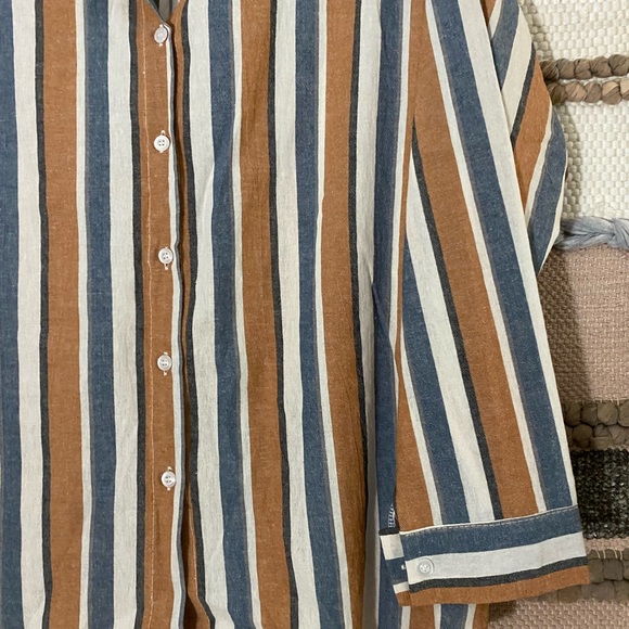Rust and Blue/Ivory Striped Linen Buttondown - Picture 2 of 4